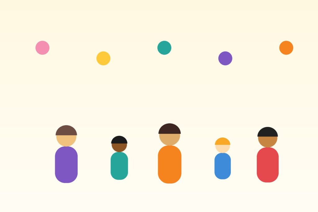 Illustration of pupils, families and staff together